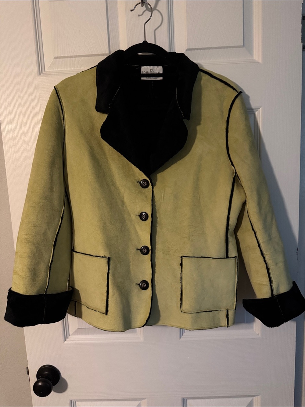 ROBERT KITCHEN - Women's Green Suede Button-Front Jacket with Black Trim